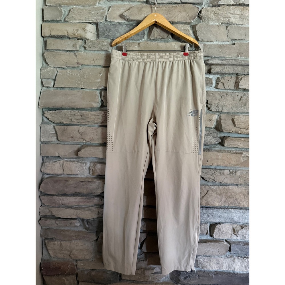 New Balance Mens XL Track Pants Tan Beige Reflective Running Joggers RN130893